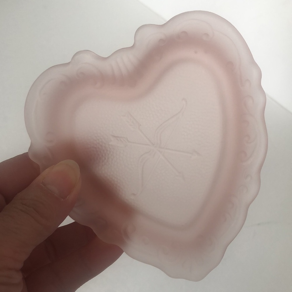 Vintage Imperial Glass Lenox Pink Satin Heart Bow And Arrow Trinket Dish